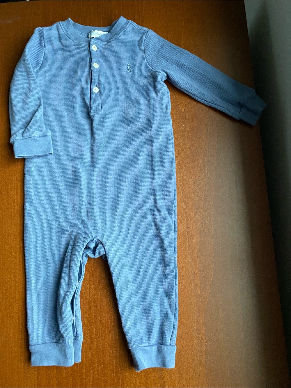 Ralph Lauren Light Blue Waffle-Knit Long-Sleeve Footie